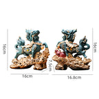 A Pair of Fire Qilin Ornaments, Resin Auspicious Beast Statue, Home Office Entrance Wine Cabinet Decor, Housewarming Business Opening Gift