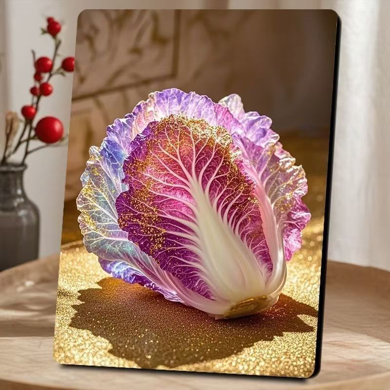 Colorful Wealth Gathering Ornament, Fortune Attracting Cabbage Figurine, Art Craft Decor for Living Room, Entryway & Tabletop