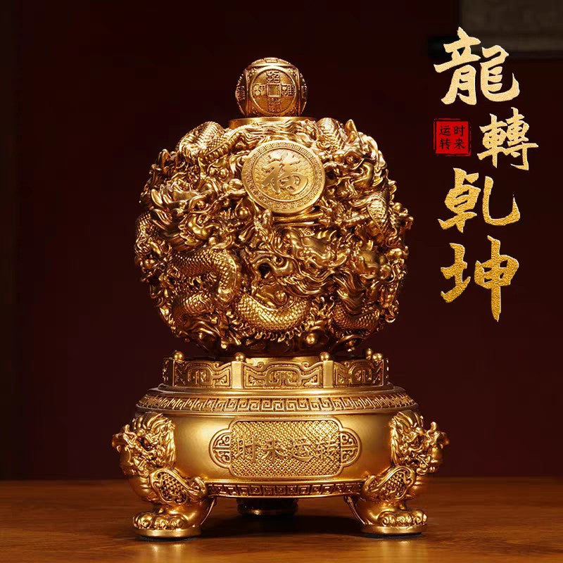 Nine Turns Qiankun Ding Brass Ornament, Dragon Mascot Statue for Living Room & Office, Prosperity Decor for Store Opening Housewarming Gift