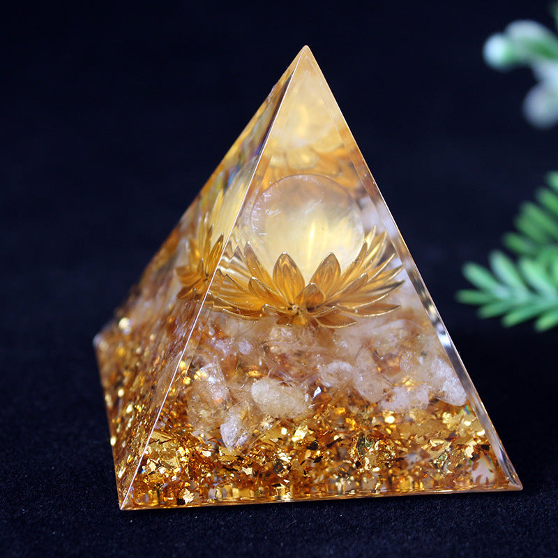 Handmade Resin Pyramid with Natural Crystal Chips, Tabletop Ornament for Home & Office, Gift Idea