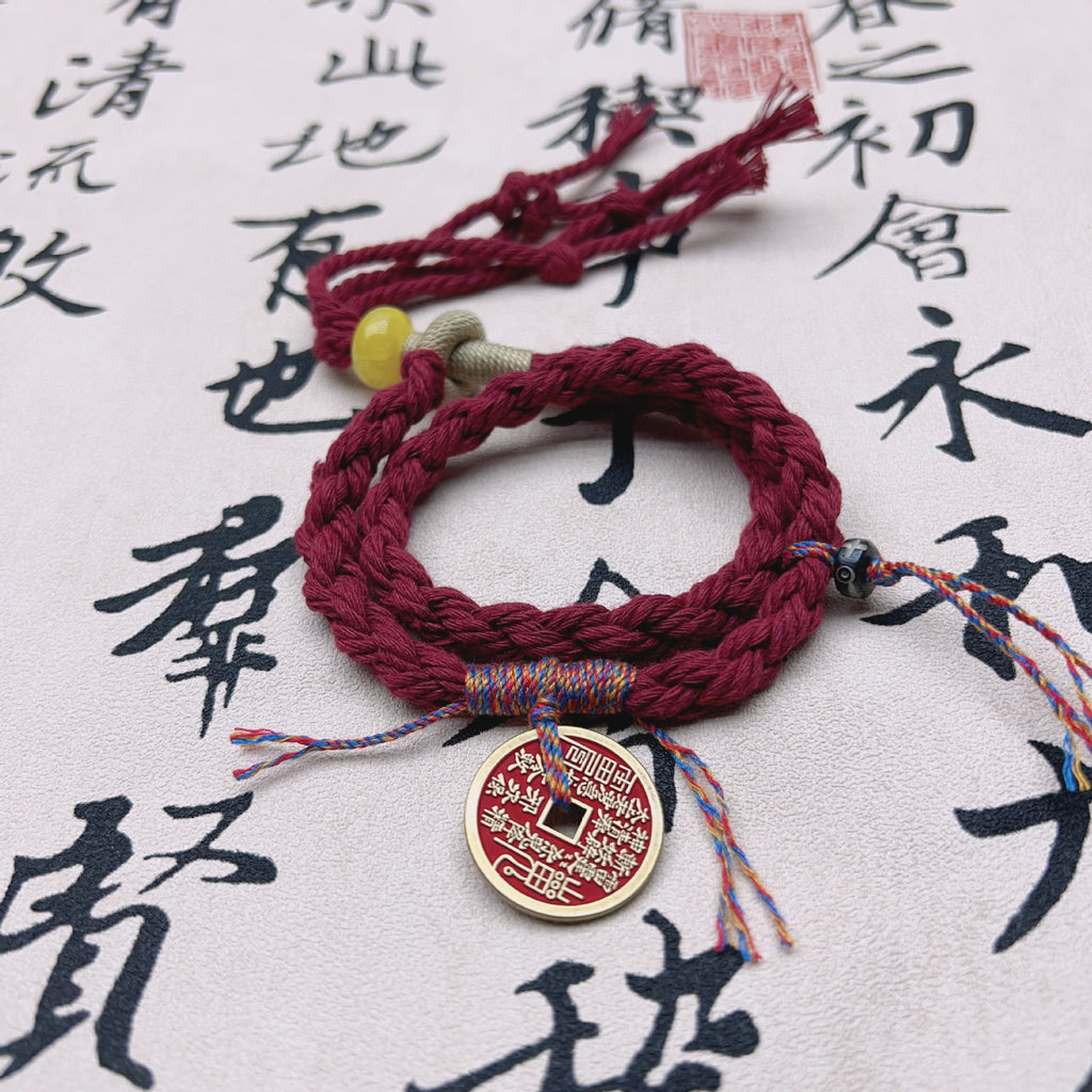New Chinese Style Cinnabar Mountain Ghost Coin Double Wrap Bracelet Semi-Finished Handmade Rope