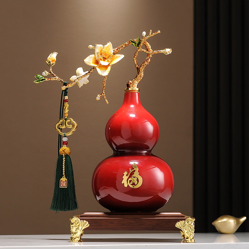 Magnolia Gourd Ornament, Luxury Chinese Style Decor, Hallway Cabinet Desktop Art Deco, Housewarming Gift