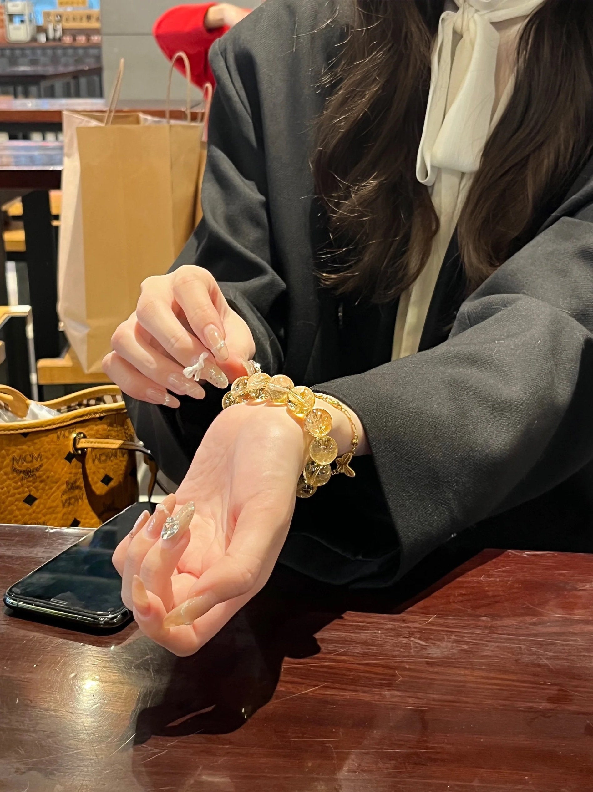 Natural Yellow Azeztulite Bracelet for Women, Large Size Citrine Beads,  Luxury Niche Delicate Jewelry