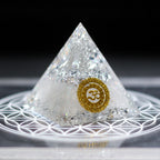 Handmade Resin Pyramid with Clear Quartz Sphere & Crystal Chips, Tabletop Home Decor Ornament