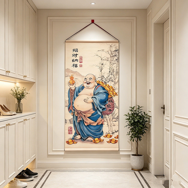 Chinese Style Maitreya Buddha Painting, New Chinese Wall Art, Blessing Wall Hanging for Entryway, Tea Room & Dining Room Decor