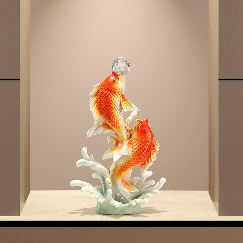 New Chinese Style Koi Fish Ornament, Wealth Attracting Figurine, Auspicious Decor for Living Room, Wine Cabinet & Office, Meaningful Gift
