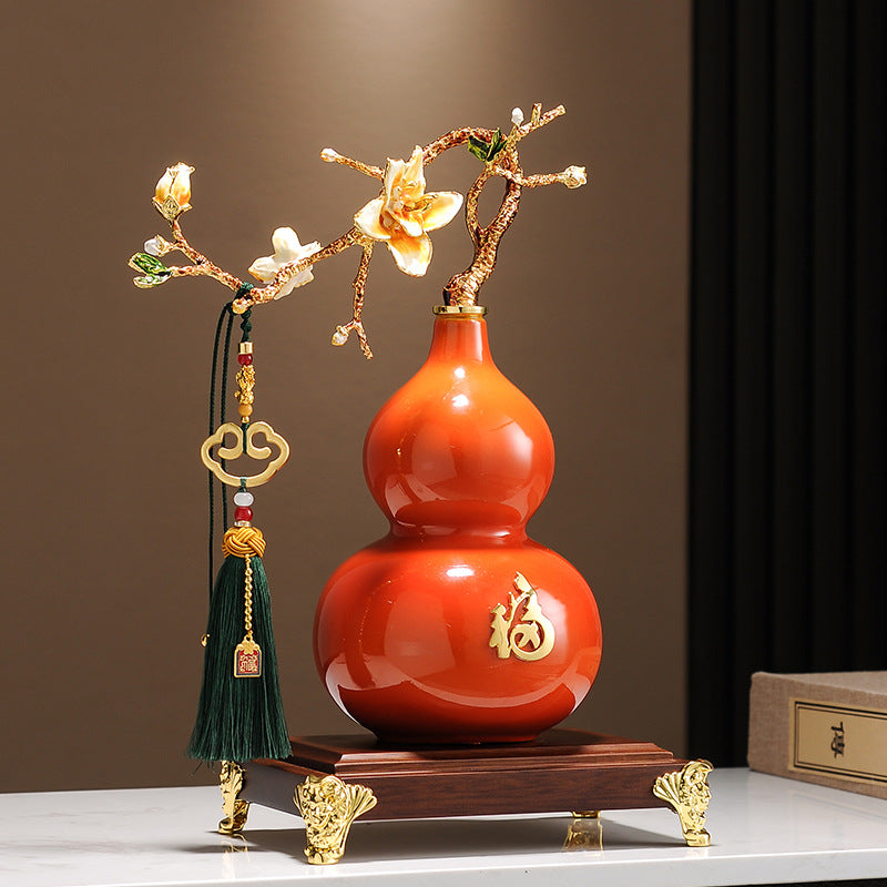 Magnolia Gourd Ornament, Luxury Chinese Style Decor, Hallway Cabinet Desktop Art Deco, Housewarming Gift