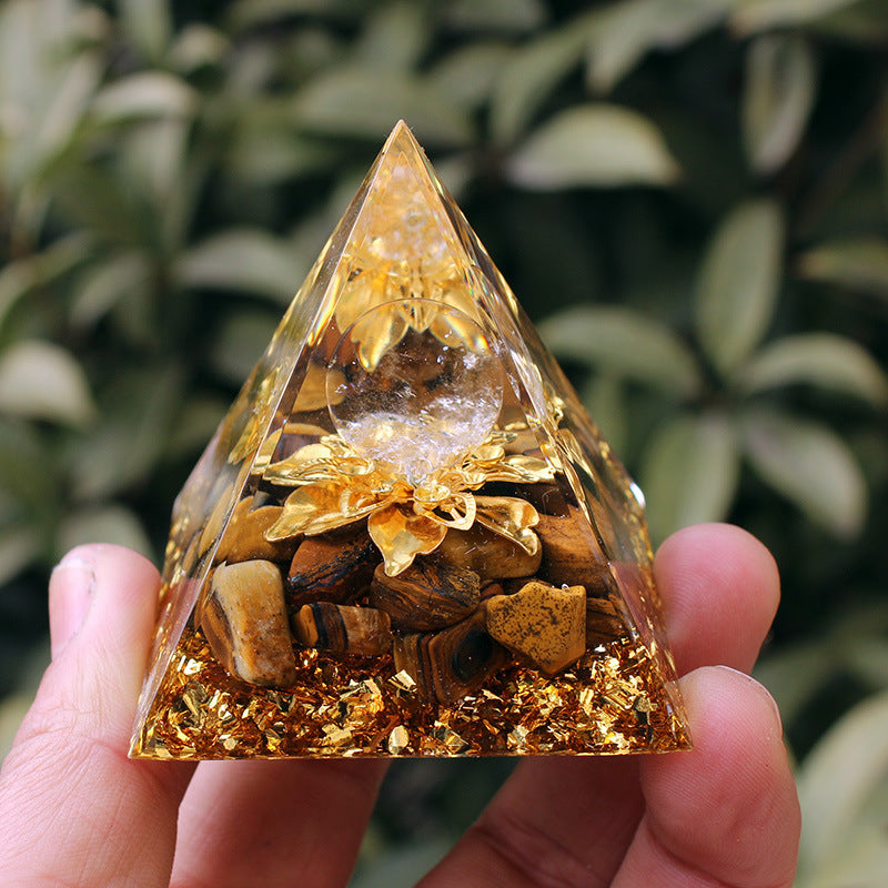 New Resin Craft with Crystal Chips Pyramid & Crystal Sphere, Decor Ornament for Home, Bedroom & Car