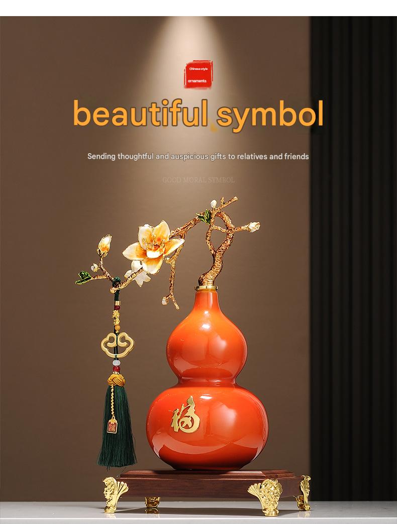 Magnolia Gourd Ornament, Luxury Chinese Style Decor, Hallway Cabinet Desktop Art Deco, Housewarming Gift