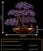 Natural Amethyst Money Tree, Hand Woven Feng Shui Ornament, Wealth & Luck Decor for Home Office, Gift for Business Opening & Fortune Blessing