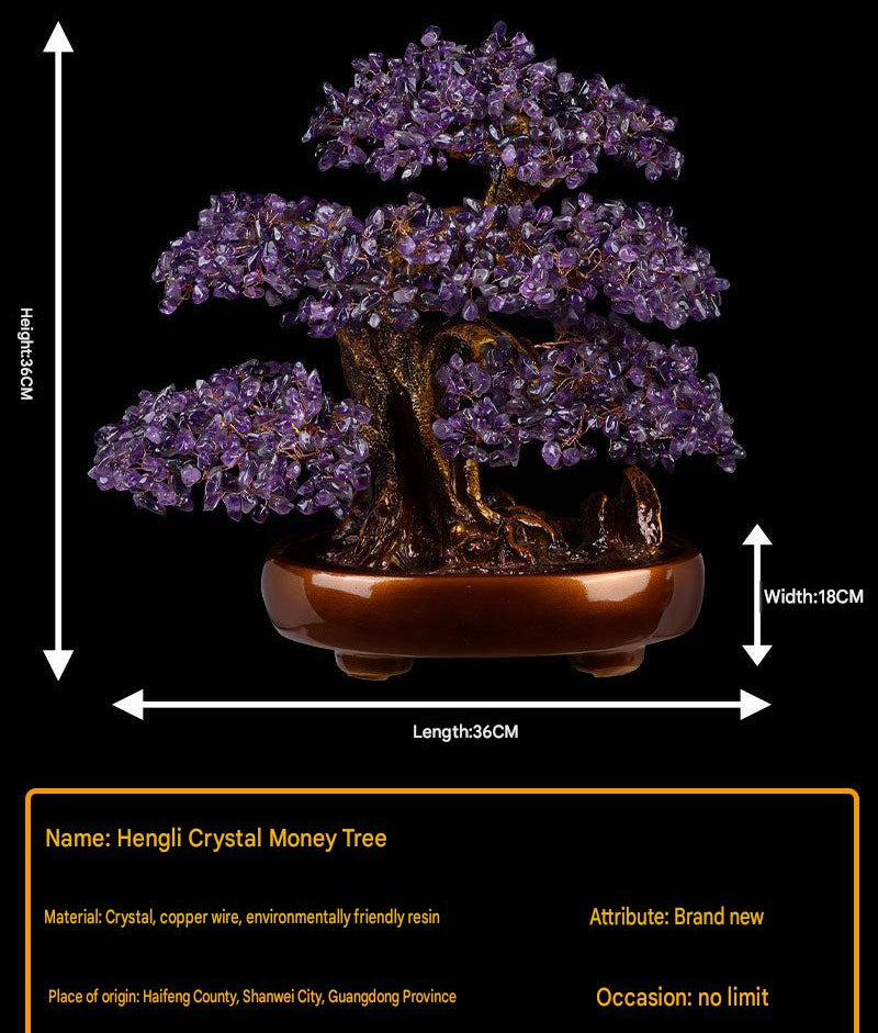 Natural Amethyst Money Tree, Hand Woven Feng Shui Ornament, Wealth & Luck Decor for Home Office, Gift for Business Opening & Fortune Blessing