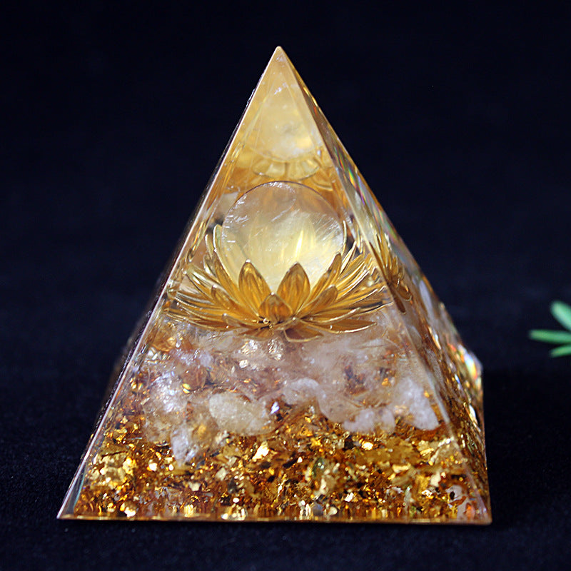Handmade Resin Pyramid with Natural Crystal Chips, Tabletop Ornament for Home & Office, Gift Idea
