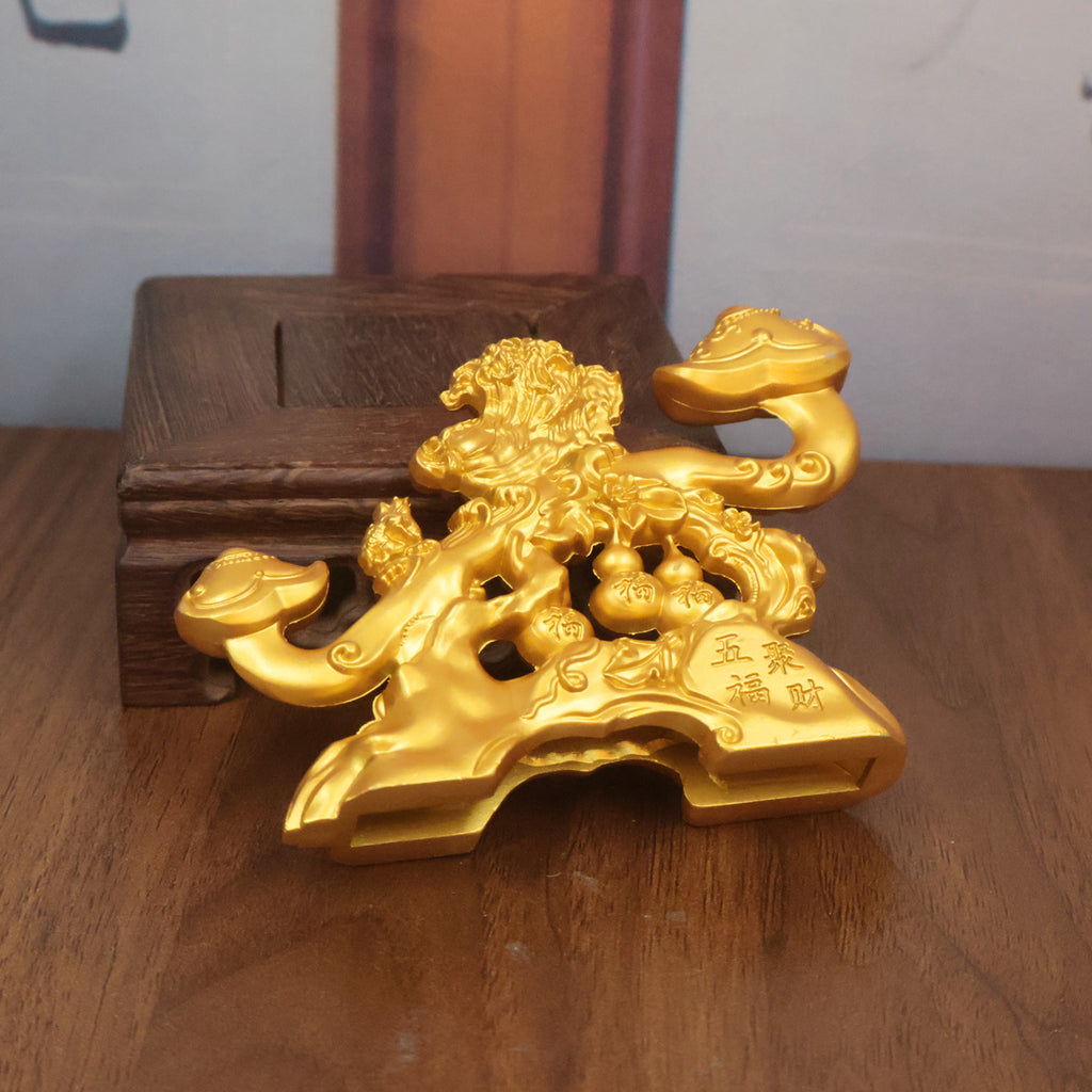 Blessing & Fortune Ruyi Ornament, Five Blessings Wealth Collecting Decor, Fu Lu Shou Xi Cai Figurine for Living Room, TV Stand & Entryway, Housewarming & Business Opening Gift