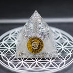 Handmade Resin Pyramid with Clear Quartz Sphere & Crystal Chips, Tabletop Home Decor Ornament