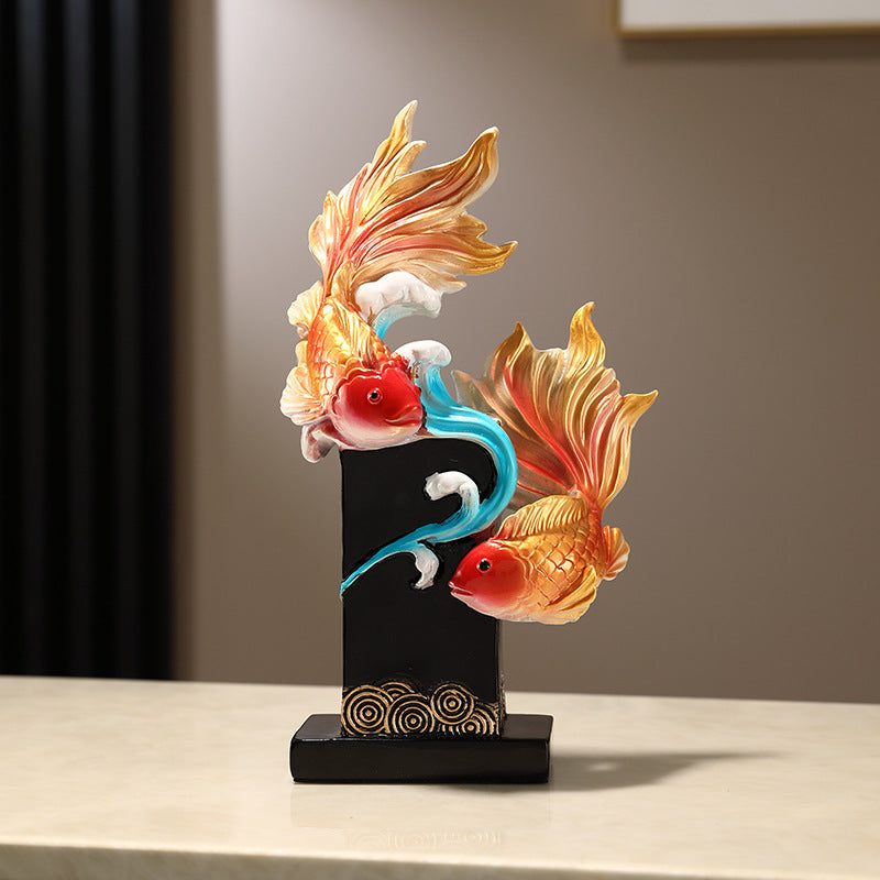 Koi Fish Feng Shui Ornament, Symbolizing Abundance & Smooth Sailing, Wealth Attracting Home Decor for Living Room, Wine Cabinet, TV Stand, Housewarming Gift