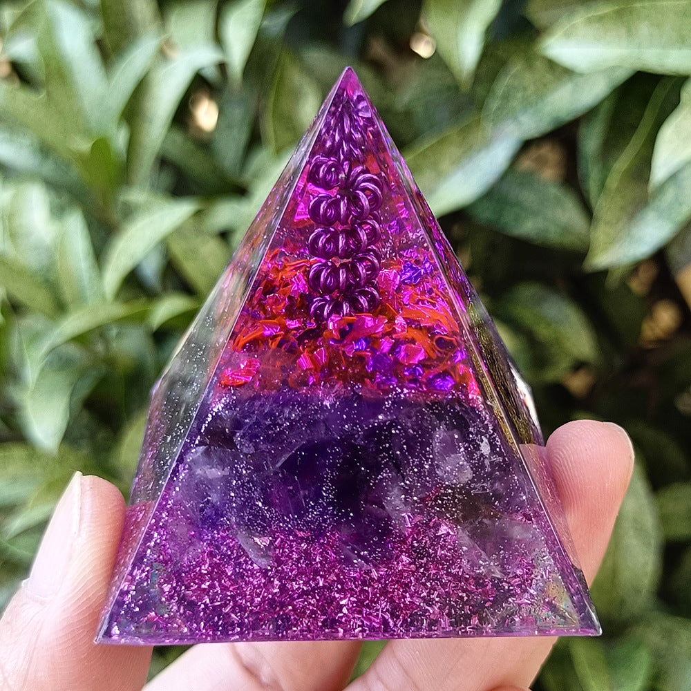Crystal Chips Resin Pyramid, Handmade Ornament for Home & Office Decor, Gift