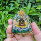 Handmade Buddha Statue Resin Pyramid, Natural Crystal Chips Epoxy Ornament, Home Desktop Spiritual Decor Gift