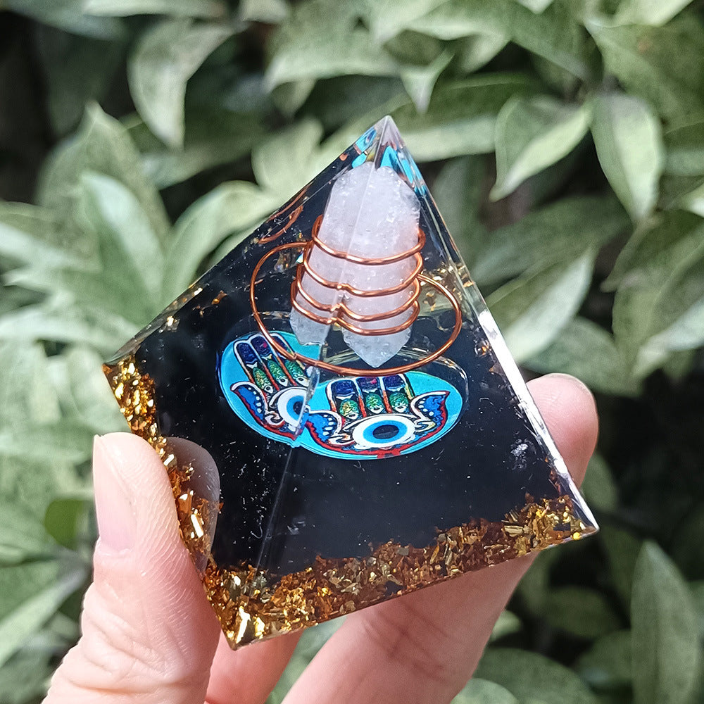 Handmade Resin Pyramid with Natural Crystal Chips, Tabletop Ornament for Home & Office, Gift Idea