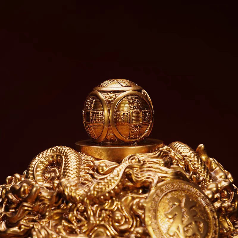 Nine Turns Qiankun Ding Brass Ornament, Dragon Mascot Statue for Living Room & Office, Prosperity Decor for Store Opening Housewarming Gift