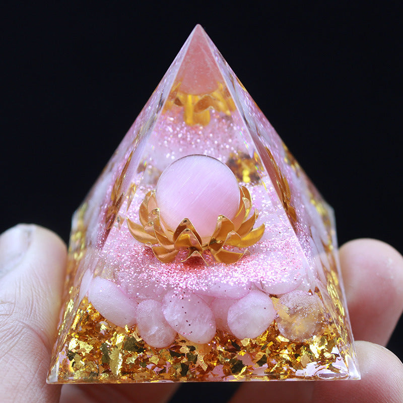 Resin Pyramid Ornament with Crystal Chips, Handmade Craft for Home Decoration