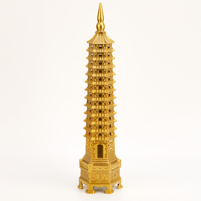 9/13 Layers Brass Wenchang Tower Statue, Feng Shui Pagoda Ornament, Study Desktop Decoration, Career & Academic Luck Home Office Decor