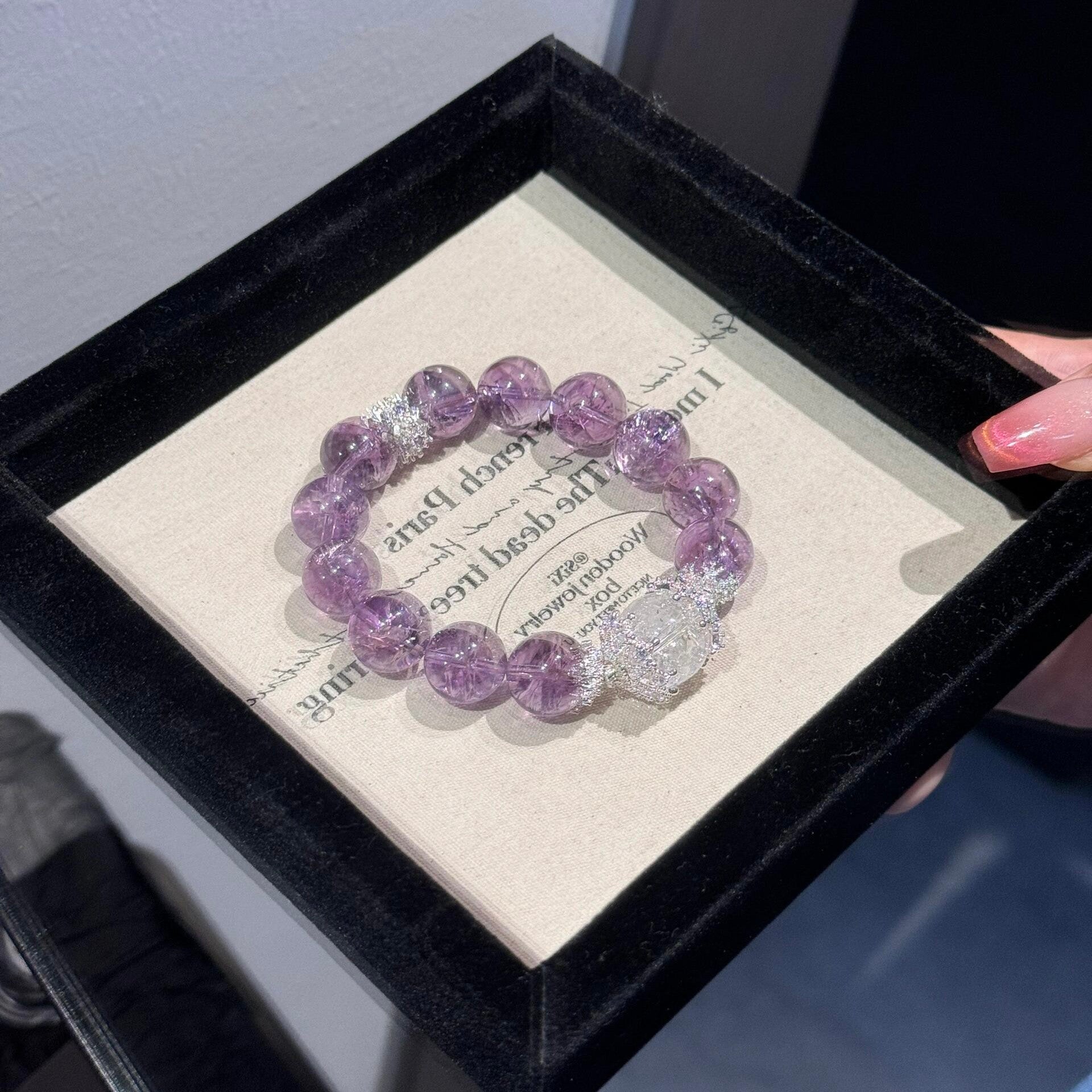 Natural Amethyst Azeztulite Bracelet for Women, Single Strand Minimalist Design, Fashionable Unique Jewelry, Perfect Best Friend Gift