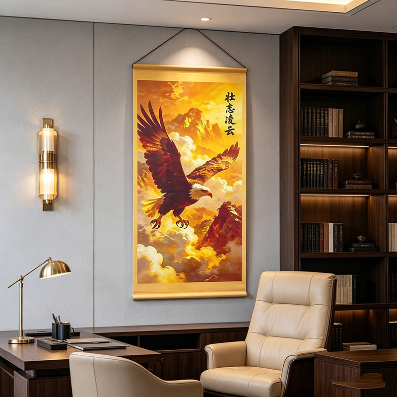New Arrival Ambition Soaring High Scroll Painting, Grand Prospect Chinese Style Wall Art, Hanging Decor for Living Room, Entryway, Office & Corridor