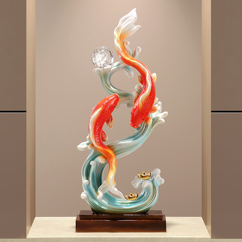 New Chinese Style Koi Fish Ornament, Wealth Attracting Figurine, Auspicious Decor for Living Room, Wine Cabinet & Office, Meaningful Gift