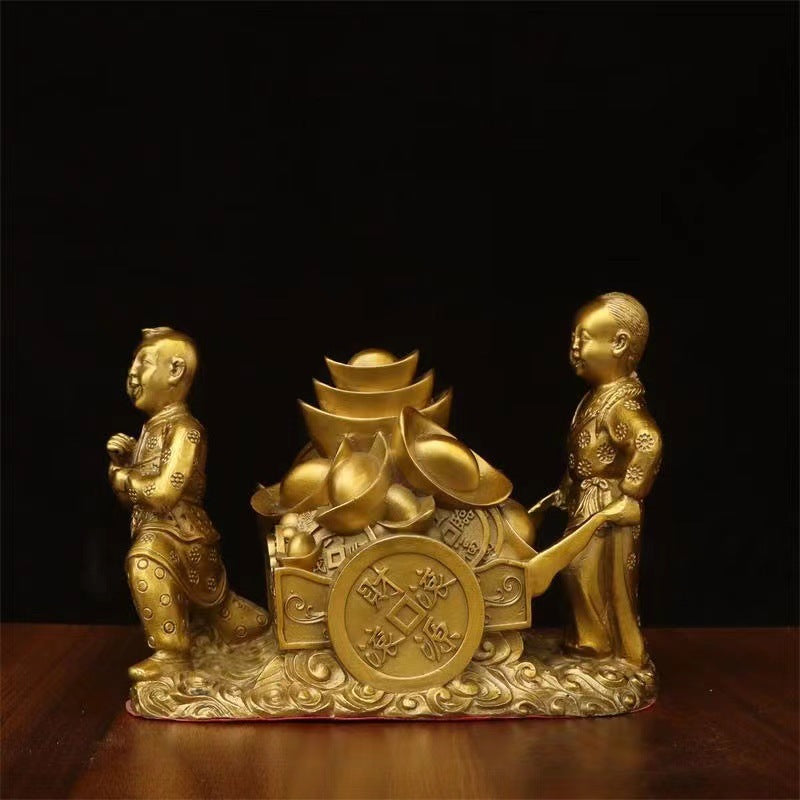Pure Copper Wealth Bringing Boy Statue, Feng Shui Lucky God of Fortune Figurine, Craft Ornament for Home, Office Desktop & Shop Decor