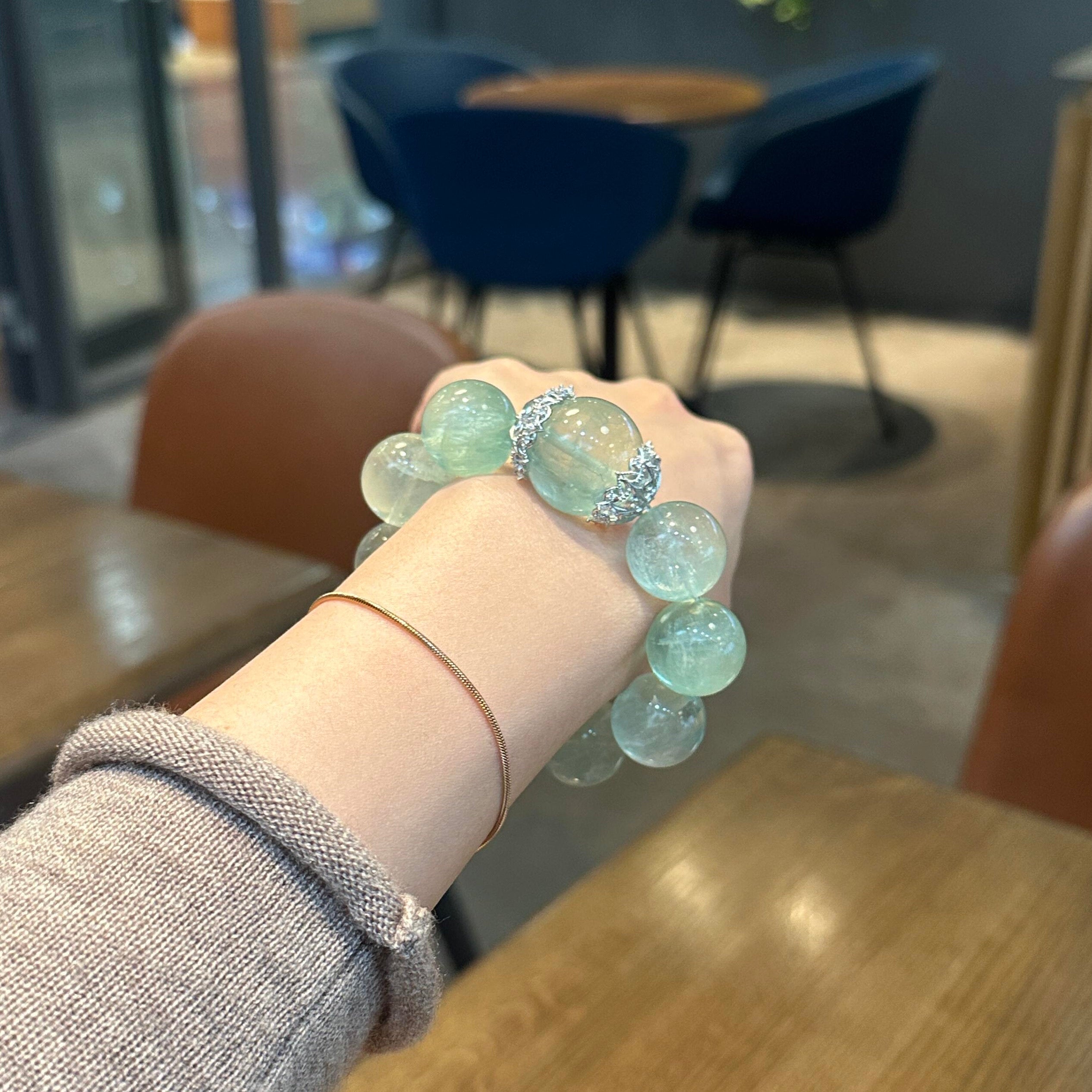 Natural Green Fluorite Bracelet for Women, Single Strand Beaded Jewelry, Delicate Daily Accessory