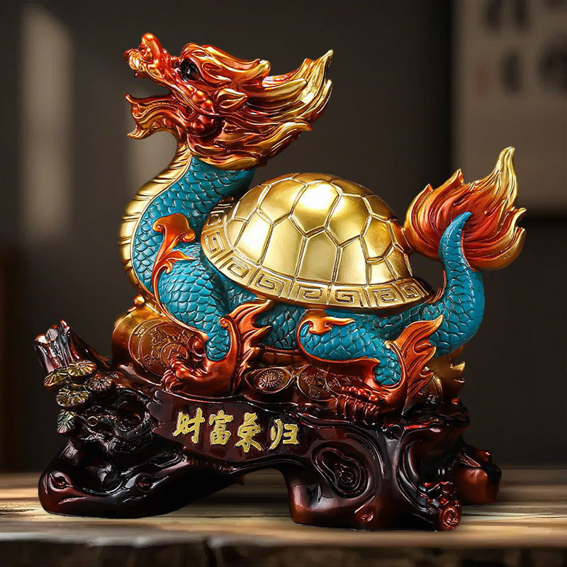 Dragon Turtle Feng Shui Ornament, Wealth Attracting Decor for Office Desk, Living Room & Entryway, Business Gift for Grand Opening & Housewarming
