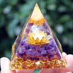 Amethyst Resin Pyramid, Handmade Craft Ornament for Home & Office Desktop Decor