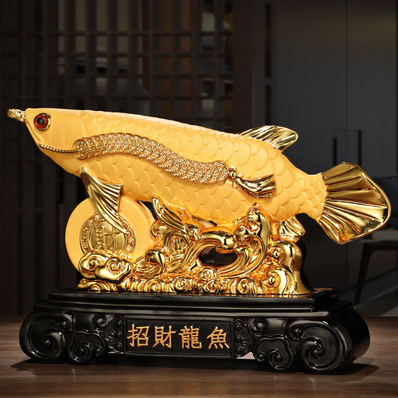 Golden Dragon Fish Ornament, Electroplated Gold Resin Craft, Creative Fortune Fish Statue, Business Opening Gift for Office & Store