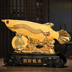 Golden Dragon Fish Ornament, Electroplated Gold Resin Craft, Creative Fortune Fish Statue, Business Opening Gift for Office & Store