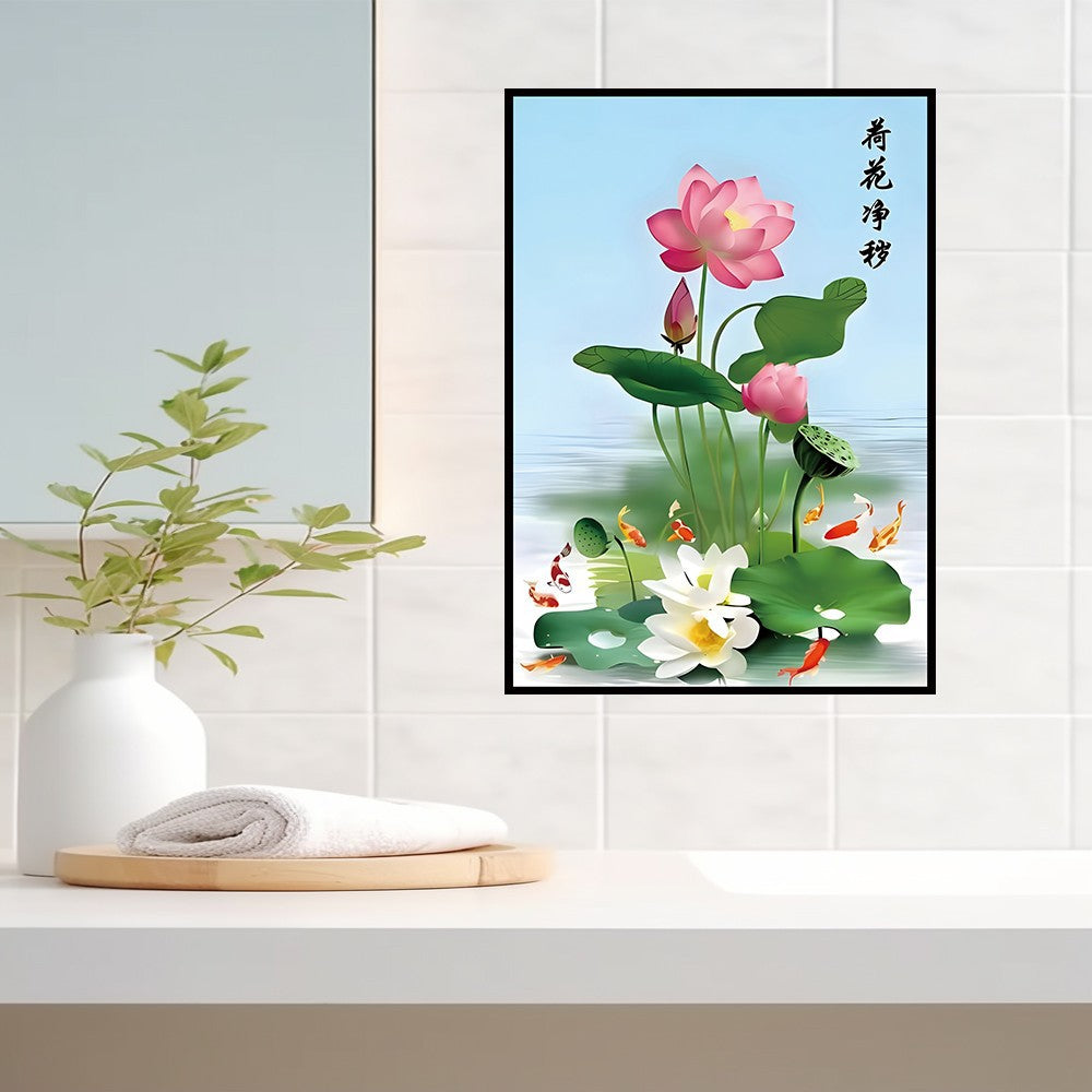 Lotus & Koi Fish Wall Decal, Waterproof Self-Adhesive Sticker, Moisture-Proof Art Mural for Bathroom & Corridor