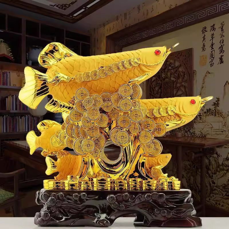 Luxury Multi-Dragon Golden Fish Decor, Elegant Art Ornament for Home Office Shop Decoration, Ideal Gift for Store Grand Opening