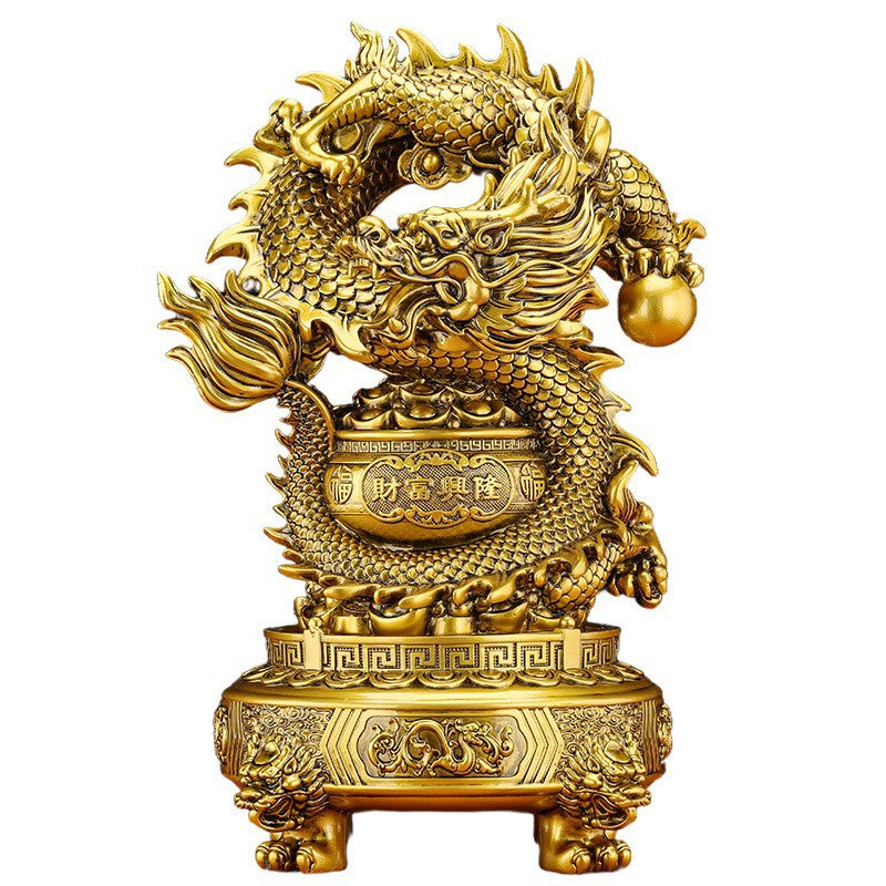 Wealth Prosperity Dragon Statue & Three-legged Ding Decor, Home Store Opening Craft Gift