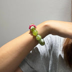 Natural Serpentine Grape Milk Cap Crystal Bracelet for Women, Single Strand Wenwan Jewelry with Rhodonite Running Ring