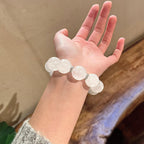 Natural Large Bead White Phantom Quartz Single Strand Bracelet for Women, Bold Chinese Style Green Strawberry Quartz Original Design