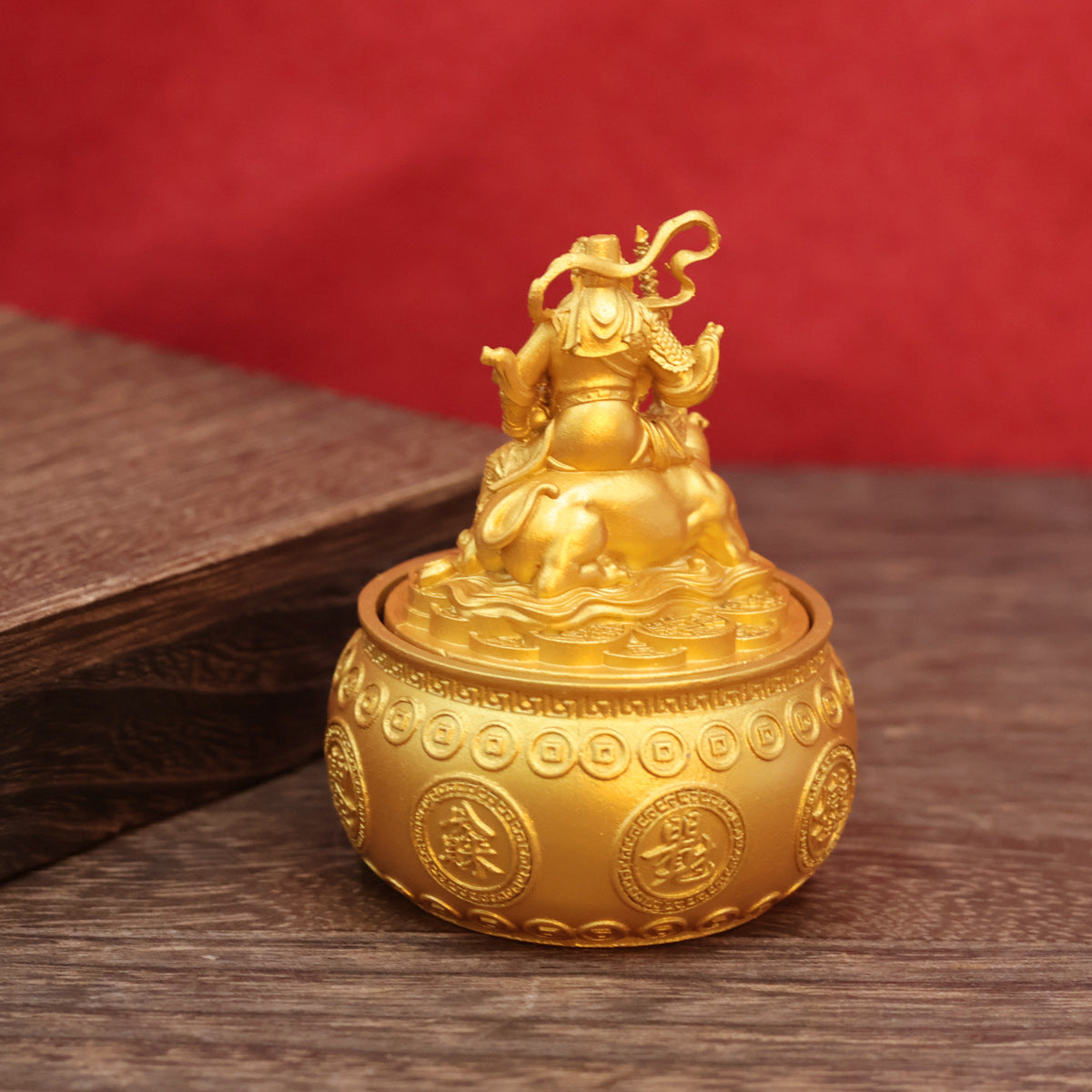 God of Wealth Zhao Gongming Rotating Treasure Basin Ornament, Wealth Attracting Decor for Living Room, Wine Cabinet, Office & Shop