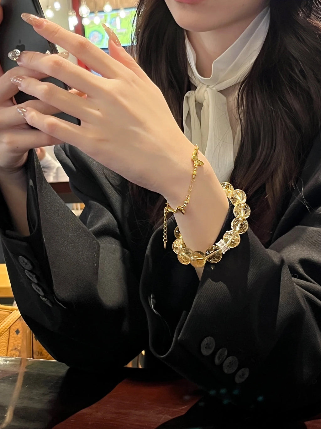 Natural Yellow Azeztulite Bracelet for Women, Large Size Citrine Beads,  Luxury Niche Delicate Jewelry