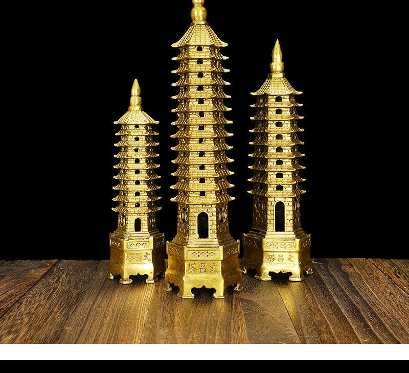 9/13 Layers Brass Wenchang Tower Statue, Feng Shui Pagoda Ornament, Study Desktop Decoration, Career & Academic Luck Home Office Decor