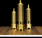 9/13 Layers Brass Wenchang Tower Statue, Feng Shui Pagoda Ornament, Study Desktop Decoration, Career & Academic Luck Home Office Decor