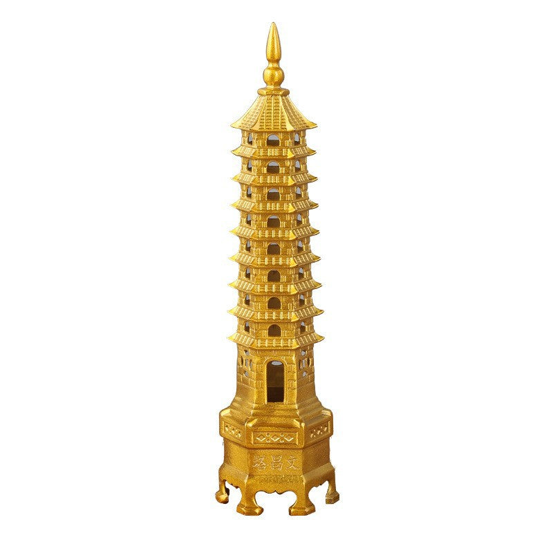 9/13 Layers Brass Wenchang Tower Statue, Feng Shui Pagoda Ornament, Study Desktop Decoration, Career & Academic Luck Home Office Decor