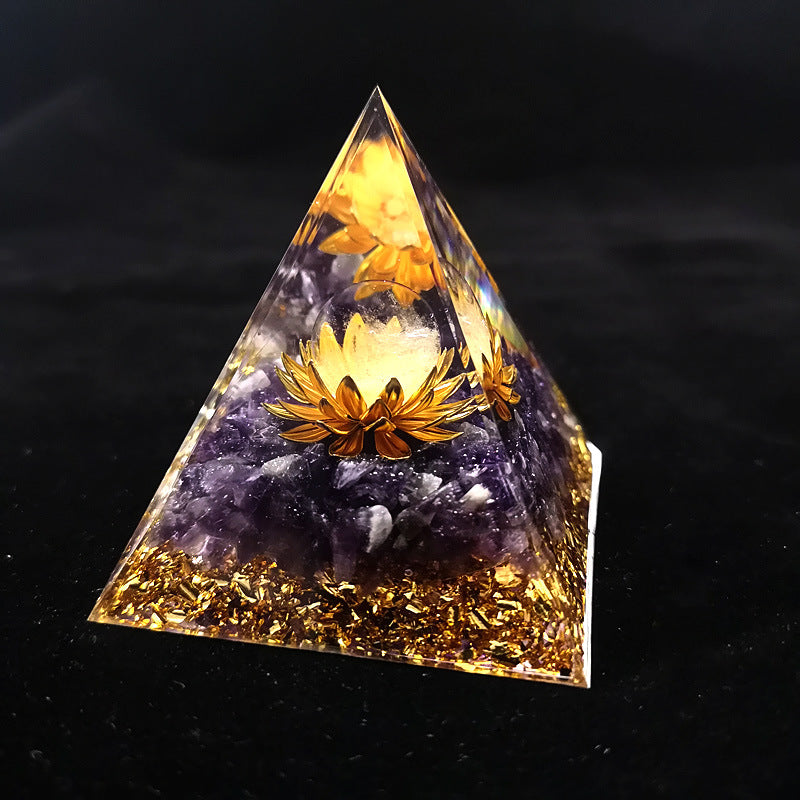 Amethyst Resin Pyramid, Handmade Craft Ornament for Home & Office Desktop Decor