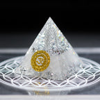 Handmade Resin Pyramid with Clear Quartz Sphere & Crystal Chips, Tabletop Home Decor Ornament