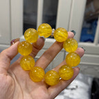 Large Bead Natural Yellow Fluorite Crystal Bracelet, Original Versatile Single Strand, Yellow Rubber Flower Fortune-Turning Beads for Women