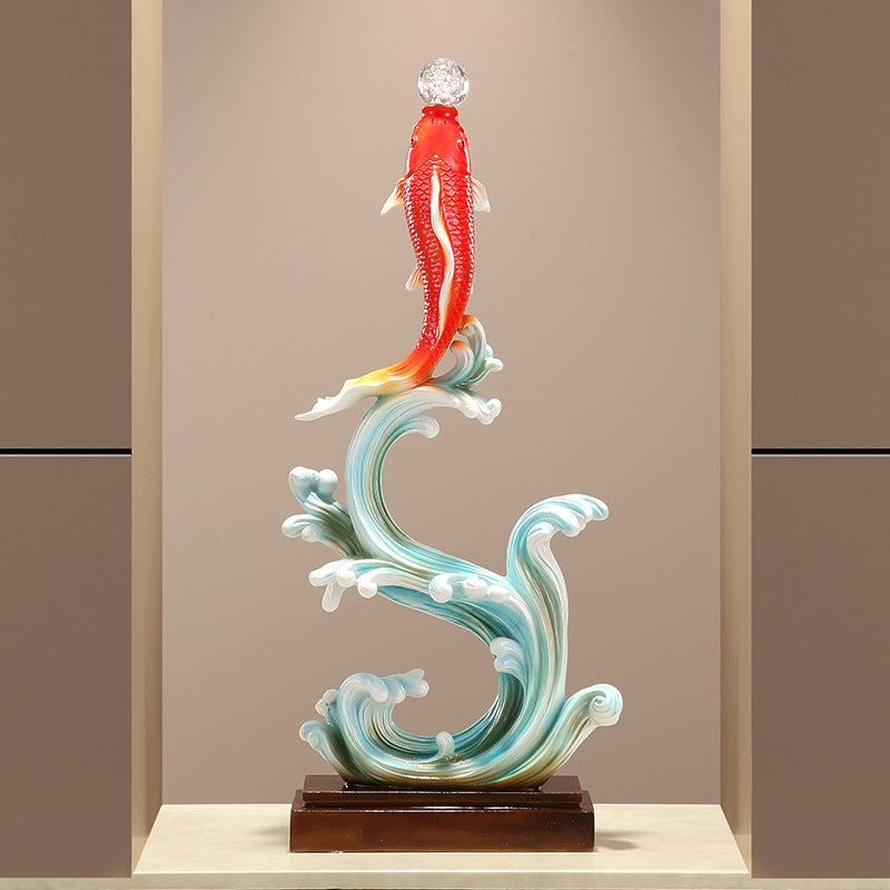 New Chinese Style Koi Fish Ornament, Wealth Attracting Figurine, Auspicious Decor for Living Room, Wine Cabinet & Office, Meaningful Gift