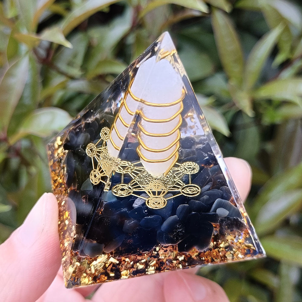 Crystal Chip Resin Pyramid, Handmade Craft Ornament for Home & Office Decor, Gift
