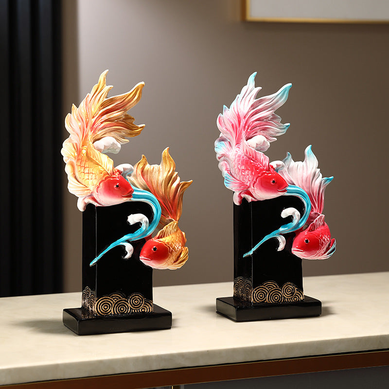 Koi Fish Feng Shui Ornament, Symbolizing Abundance & Smooth Sailing, Wealth Attracting Home Decor for Living Room, Wine Cabinet, TV Stand, Housewarming Gift